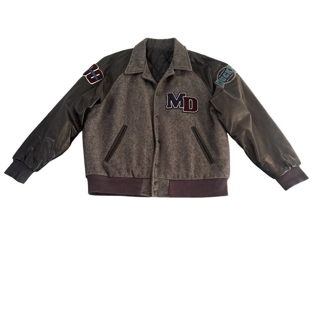 VTG Identity Inc Mighty Ducks Leather Wool Varsity Jacket Gray Made in USA Large